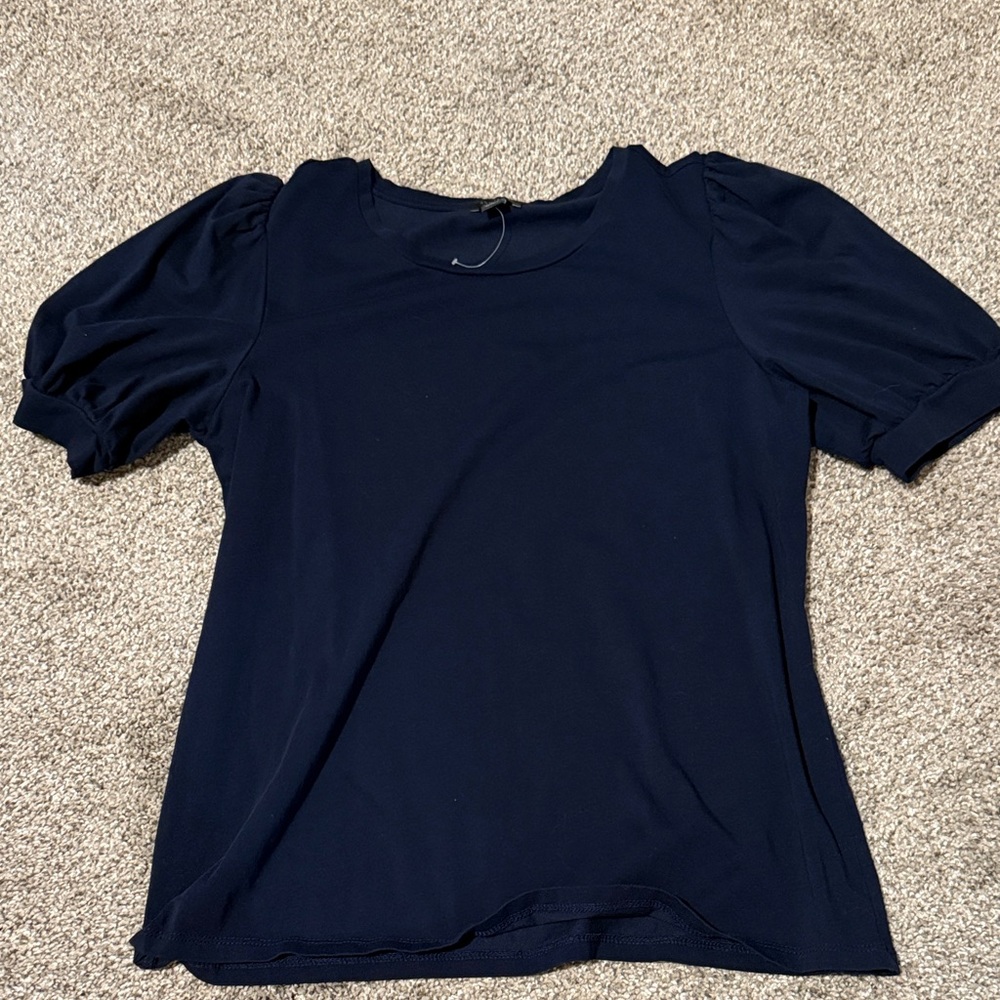 Ann Taylor Factory Navy Puff Sleeve Blouse